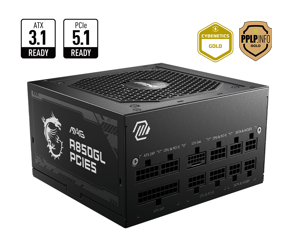 MSI MAG A850GL PCIE5 ATX 3.1 80+ Gold Fully-Modular Power Supply