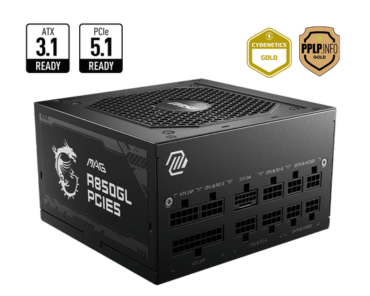 MSI MAG A850GL PCIE5 ATX 3.1 80+ Gold Fully-Modular Power Supply