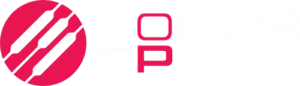 red and white powergpu logo with emblem